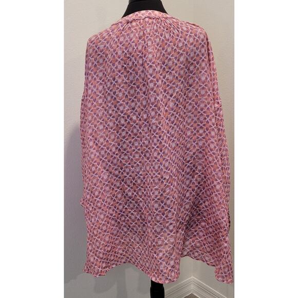 Intimately Free People Oversized Buttondown Blouse Pink Geo Print Linen Blend S - Picture 4 of 12